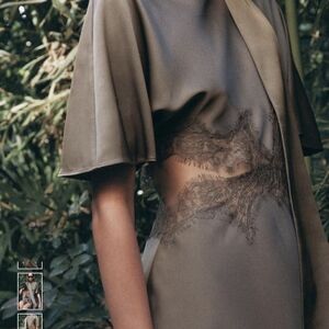 Zara Olive Satin Slip Dress with Lace Inset